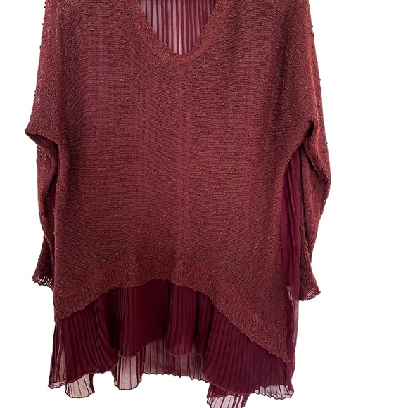Anthropologie Maroon Sheer Knit Knotted Accordion Oversized Sweater Small - Picture 2 of 5